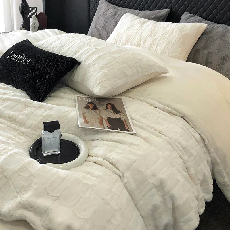 Luxury Brand New Black Plush Shaggy Duvet Cover Set Winter Warm Fur Fluffy Velvet Noble Bedding Set Bed sheet Soft Velvet 4pc