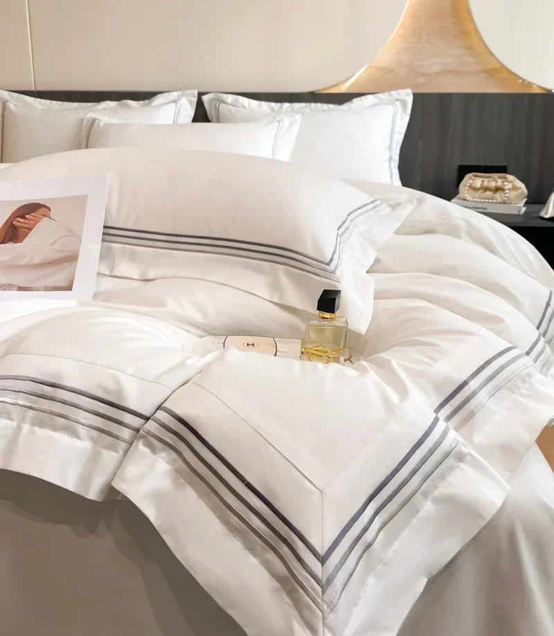 1Set 200S Luxury 100% Cotton Hotel Style Bedding Set Pure Cotton Duvet Cover Fitted sheets Style Pillowcase