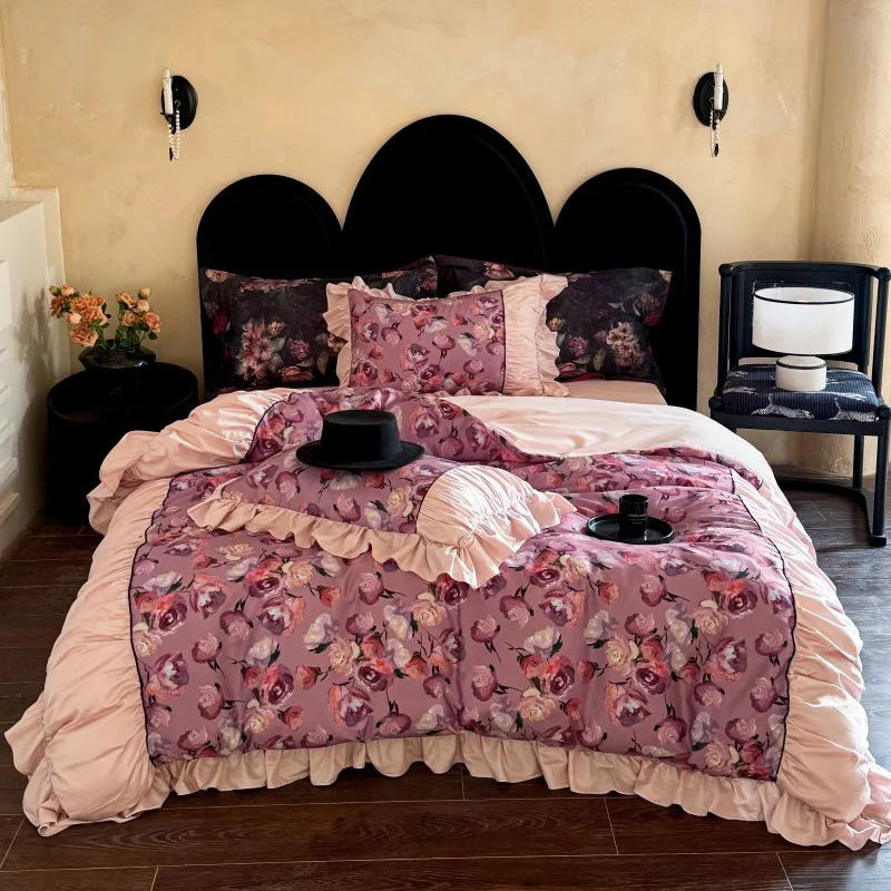 100% Cotton! Floral Bedding Set Romantic For Women Duvet Cover Set 4pcs Bedding for Winter Bed Sheet Pillowcases Home Textiles
