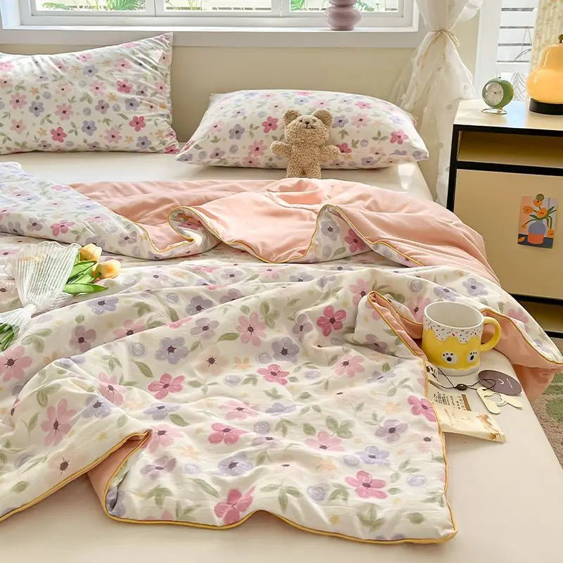 Summer Quilt Air Conditioning Quilt Flower Girl Heart Class A Double Layer Yarn Summer Cool Soft Machine Washable