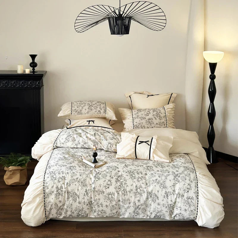 Winter 100% Cotton Korean Princess Bedding Set Thickened Retro French Duvet Cover Sets Flower Bed Skirt Skin-friendly Fabrics