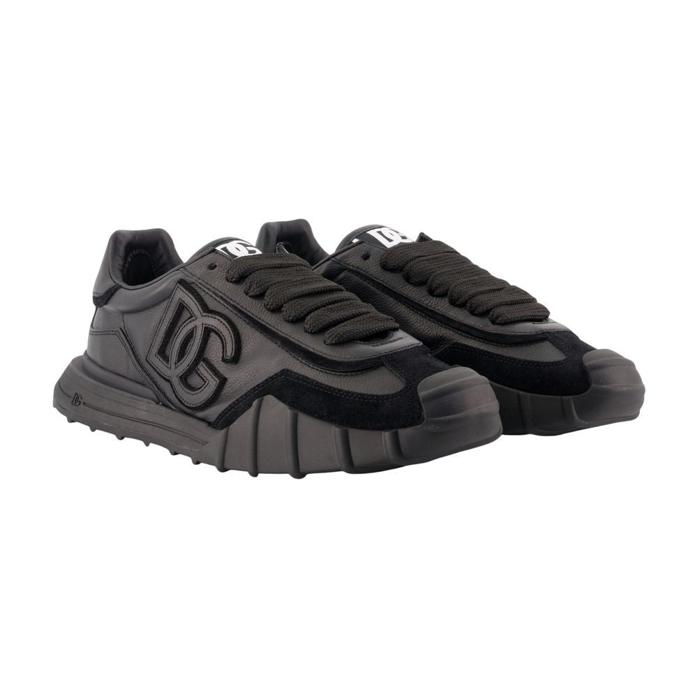 Dolce&Gabbana Logo-Embroidered Calfskin Sneaker — Black