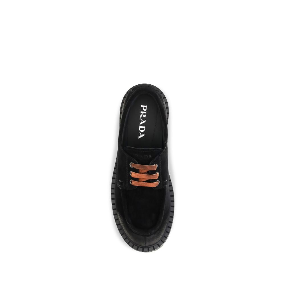 Prada Suede Lace-Up Loafer — Black