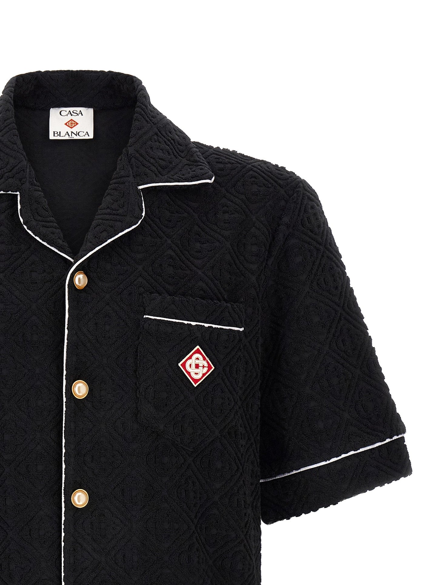 Casablanca Cotton Terrycloth Monogram Shirt — Black