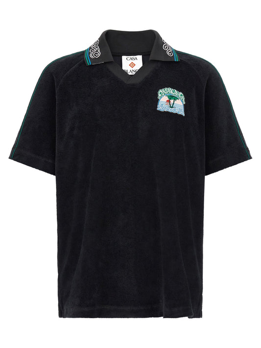 Casablanca Towelling Cotton Polo Shirt — Black