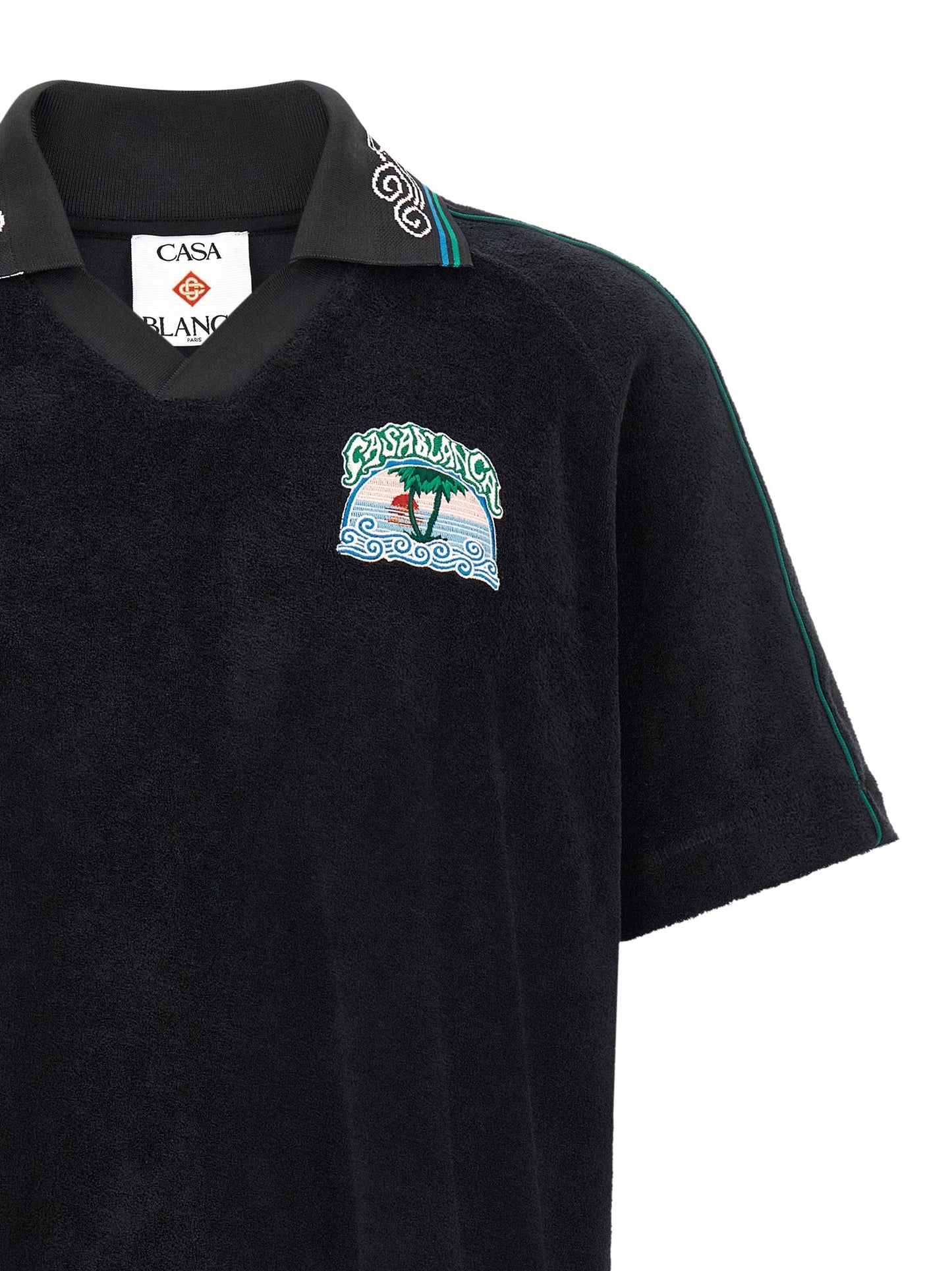 Casablanca Towelling Cotton Polo Shirt — Black