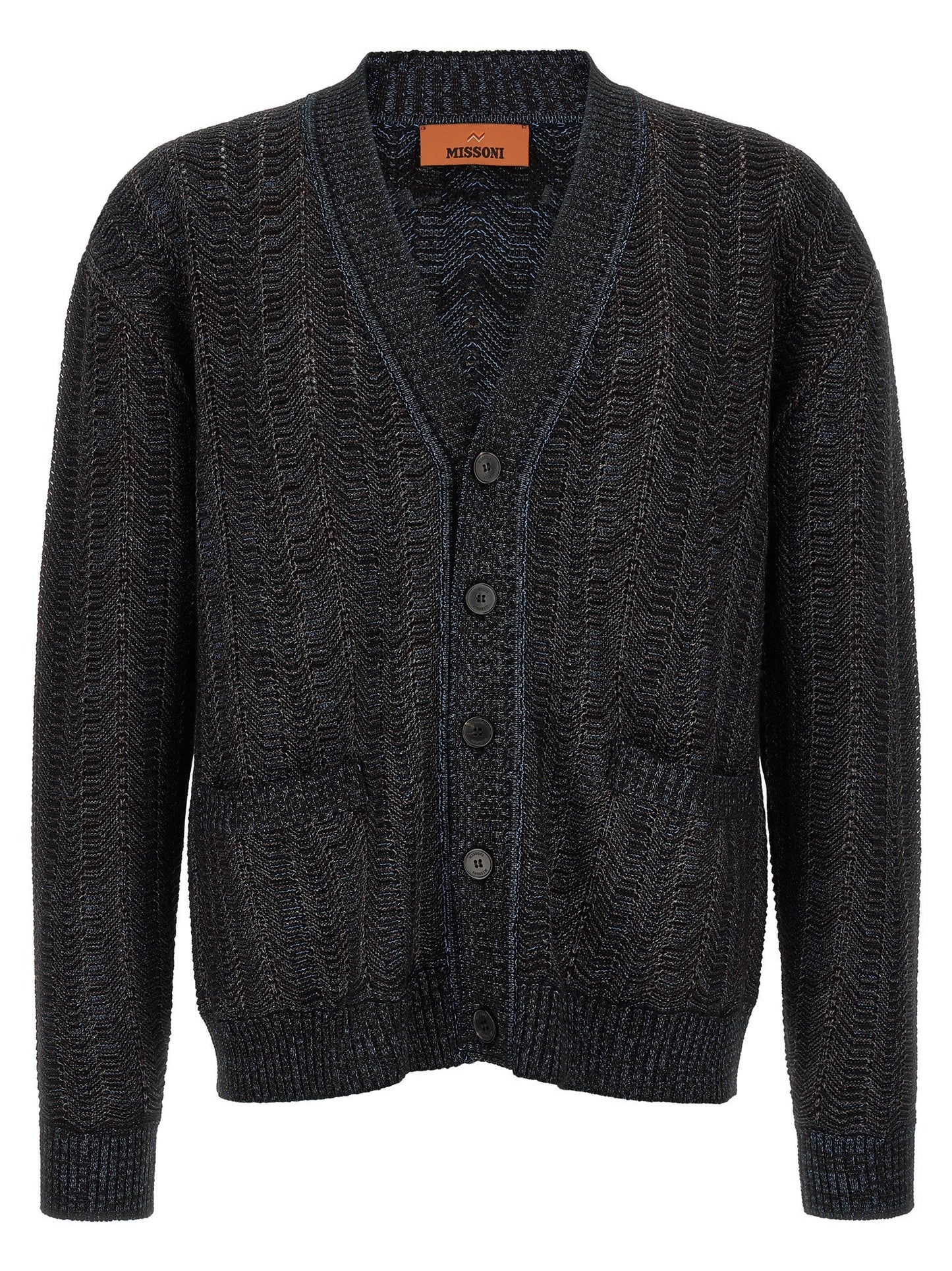 Missoni Chevron-Textured Viscose Wool Cardigan — Black