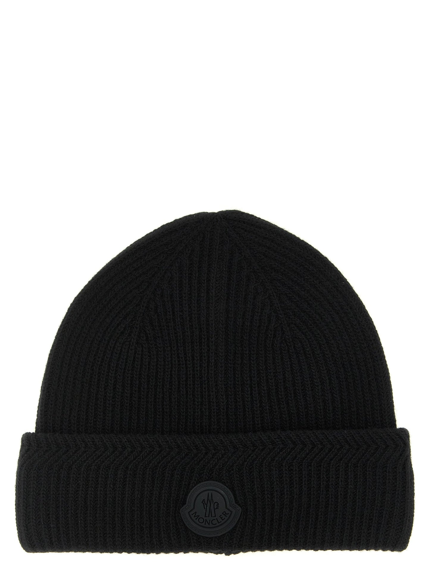 Moncler MO339769BM Virgin Wool & Cashmere Ribbed Beanie — Black