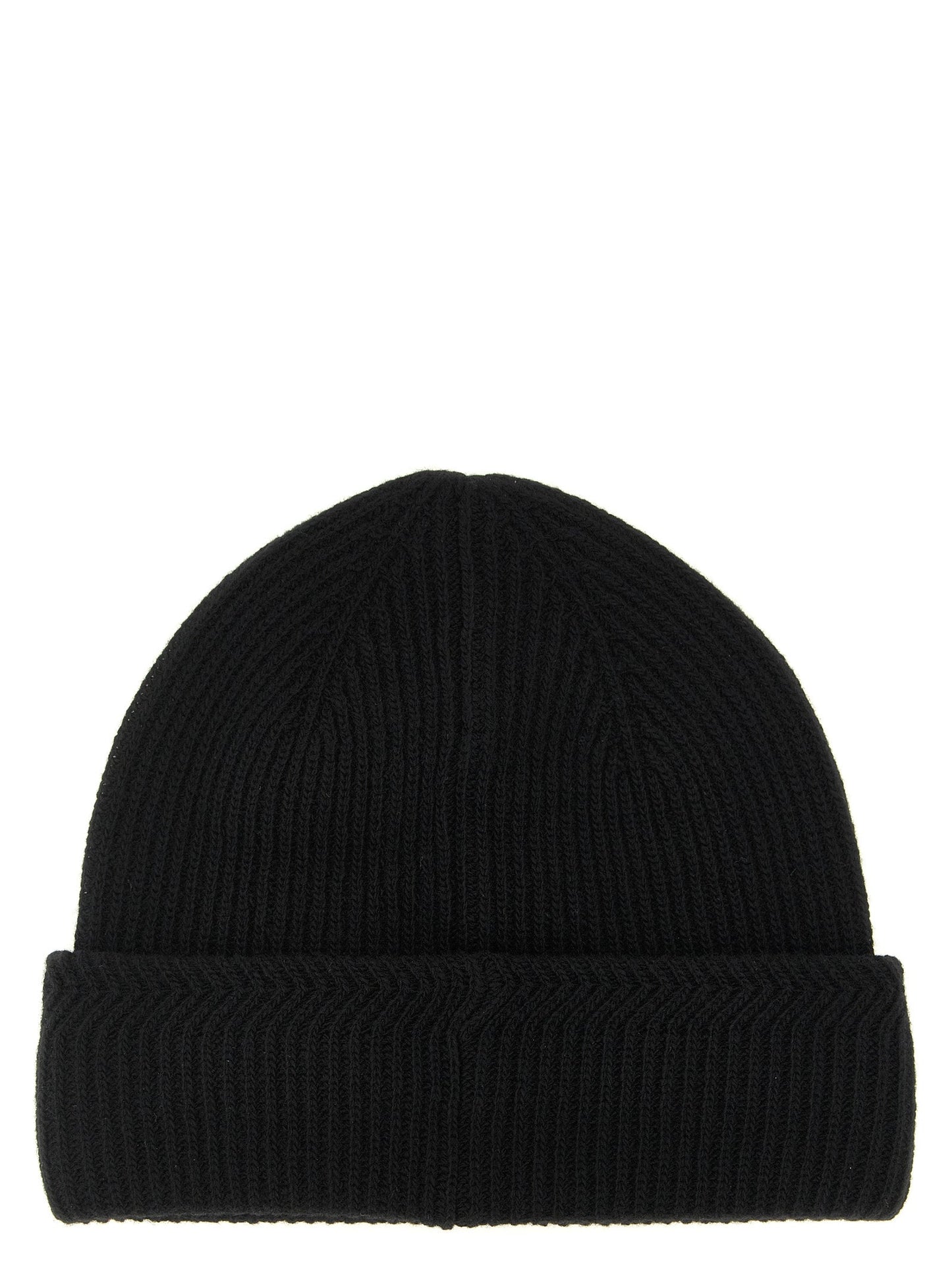 Moncler MO339769BM Virgin Wool & Cashmere Ribbed Beanie — Black