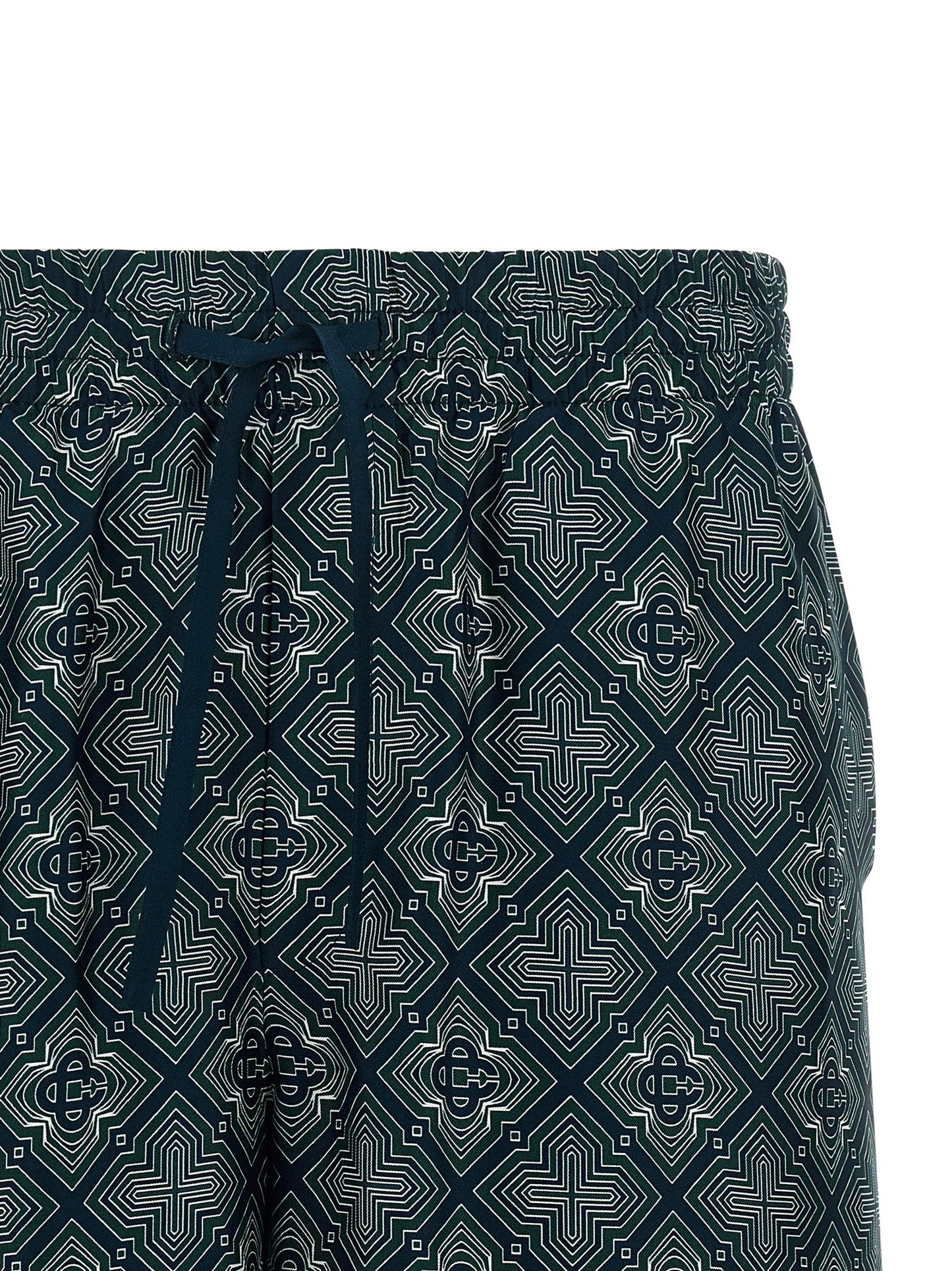 Casablanca Monogram-Print Silk Bermuda Shorts — Navy