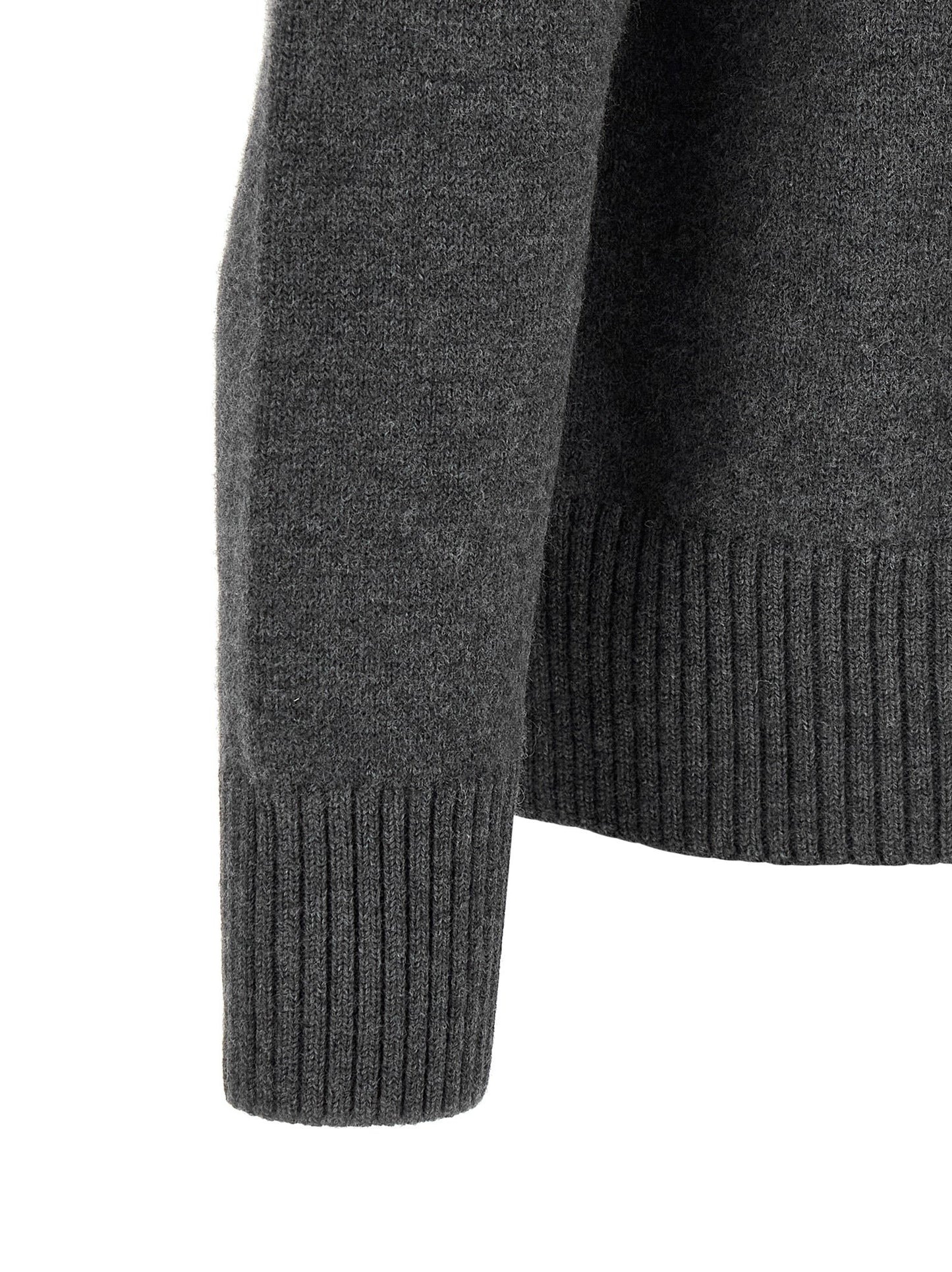 AMI Paris Wool Crewneck with Logo Intarsia Sweater — Gray