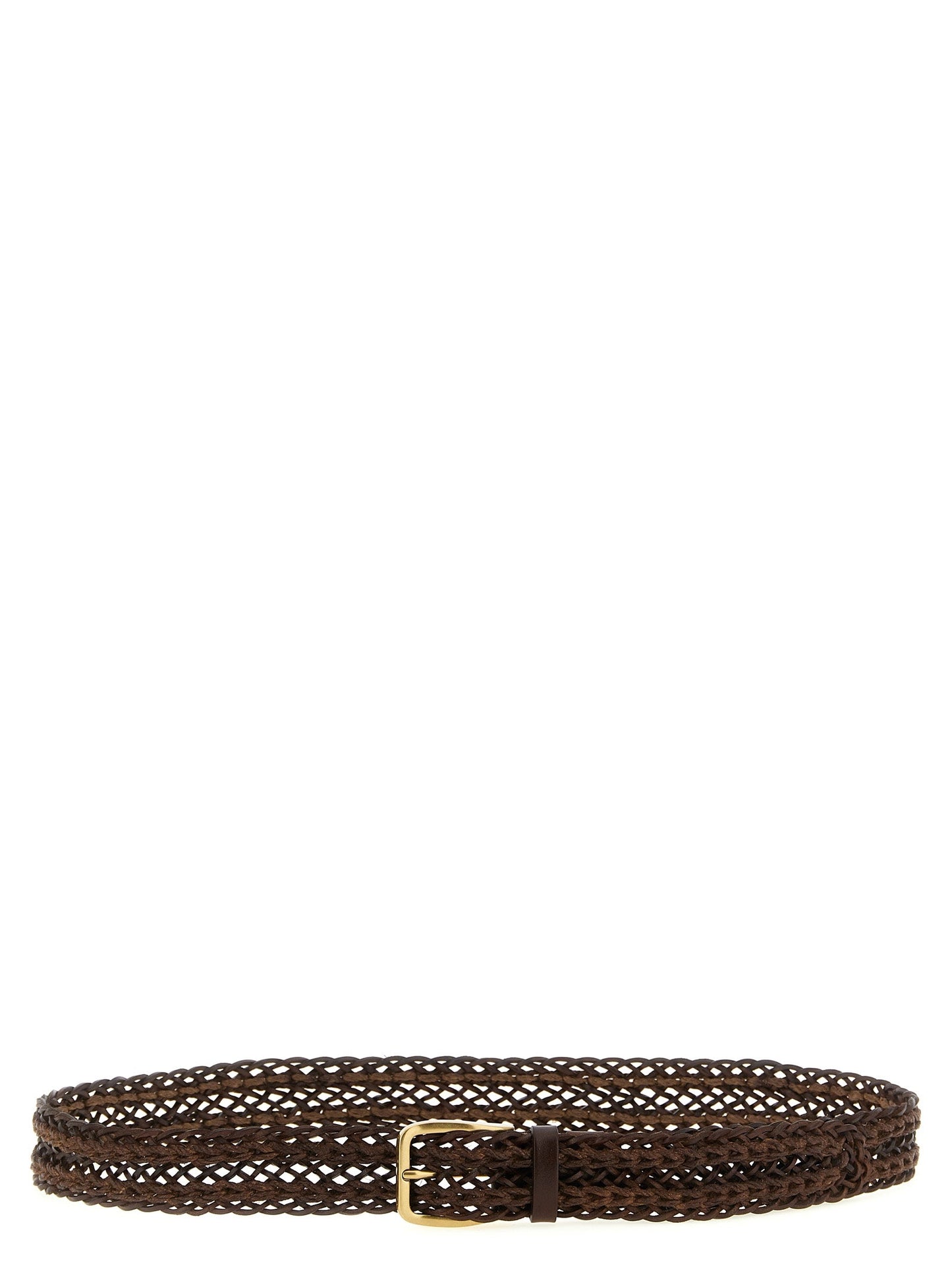 Brunello Cucinelli Woven Calfskin Belt — Brown