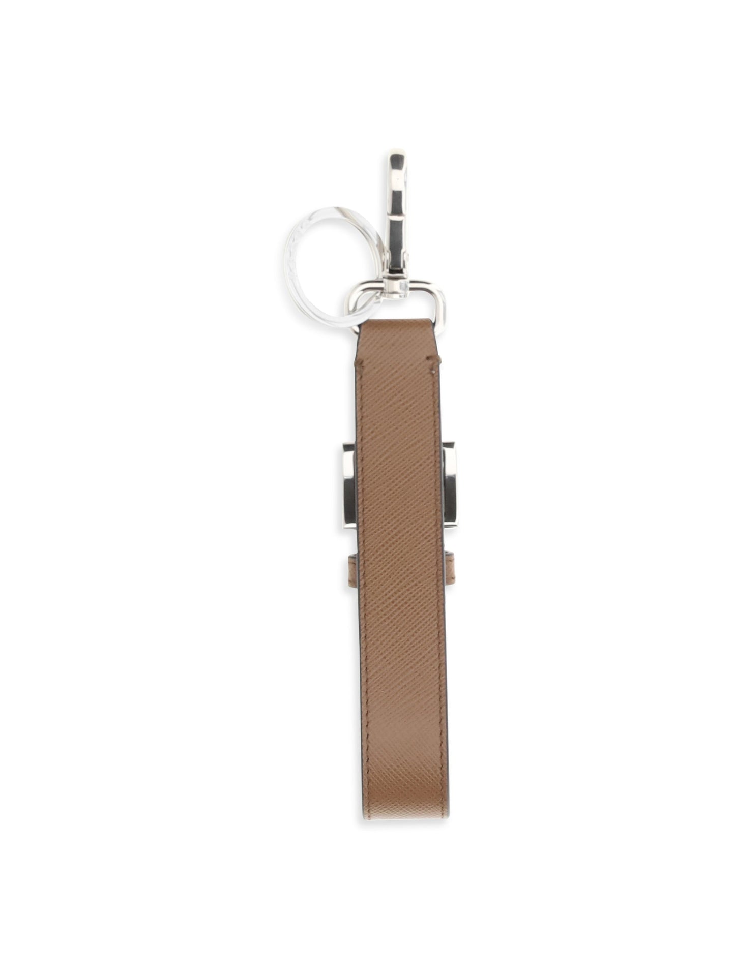 Prada Saffiano Leather Triangle Logo Key Case — Beige