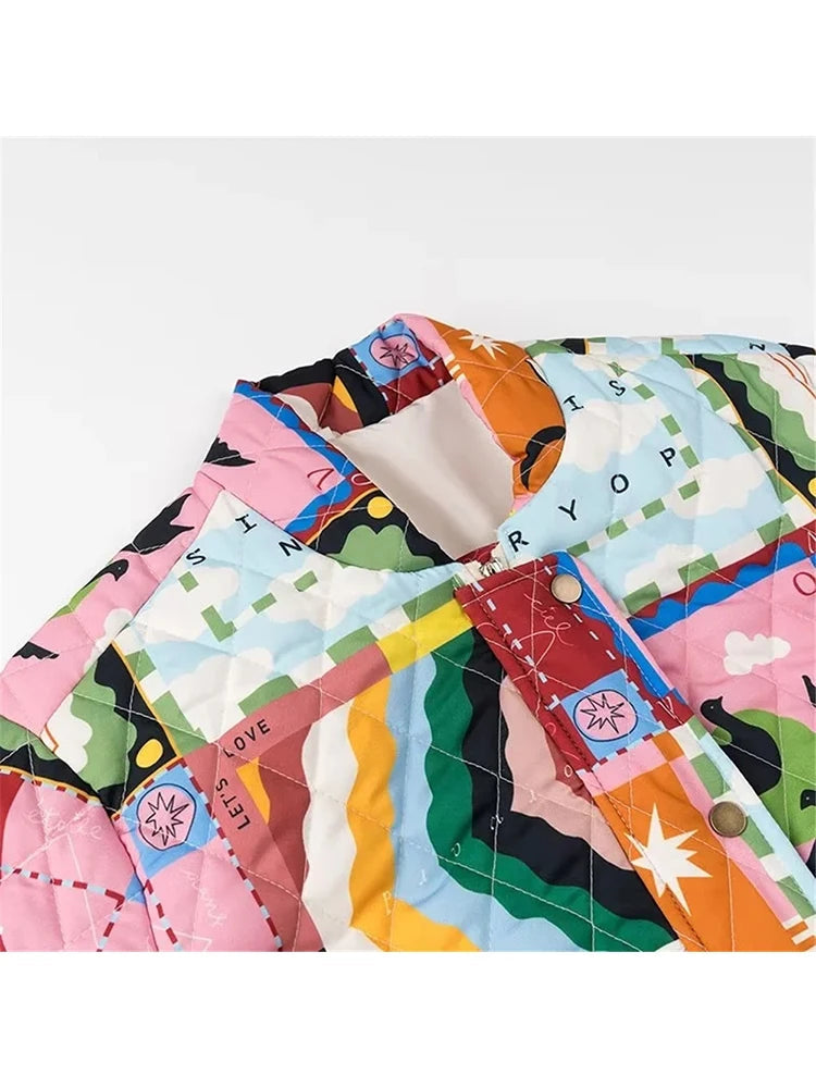 Graffiti Print Quilted Jacket
