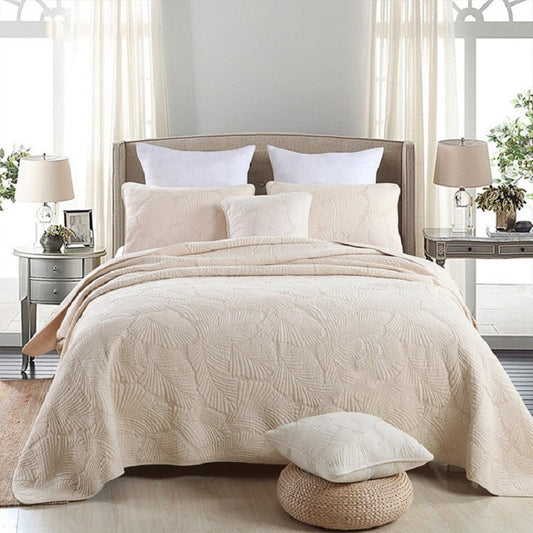 Plain 100% Cotton Quilt Set 3PC Bedspread on Bed Embroidered Bed Cover King Queen Summer Coverlet Blanket for Bed