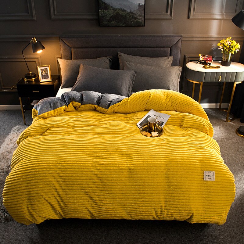 Luxury Solid Gray Yellow Velvet Duvet Cover Twin Queen King Size Quilt Cover Bedding Set 220x240 Bedspreads For Double Bed 150