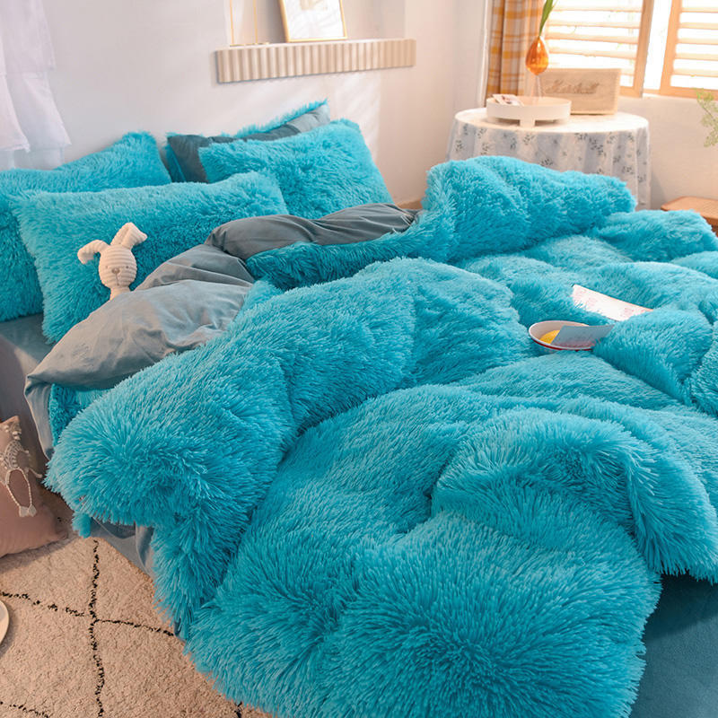 4pcs Autumn and Winter Warm and Thick Solid Color King Size Bedding Set Sheet Quilt Cover Pillowcase 220x240cm