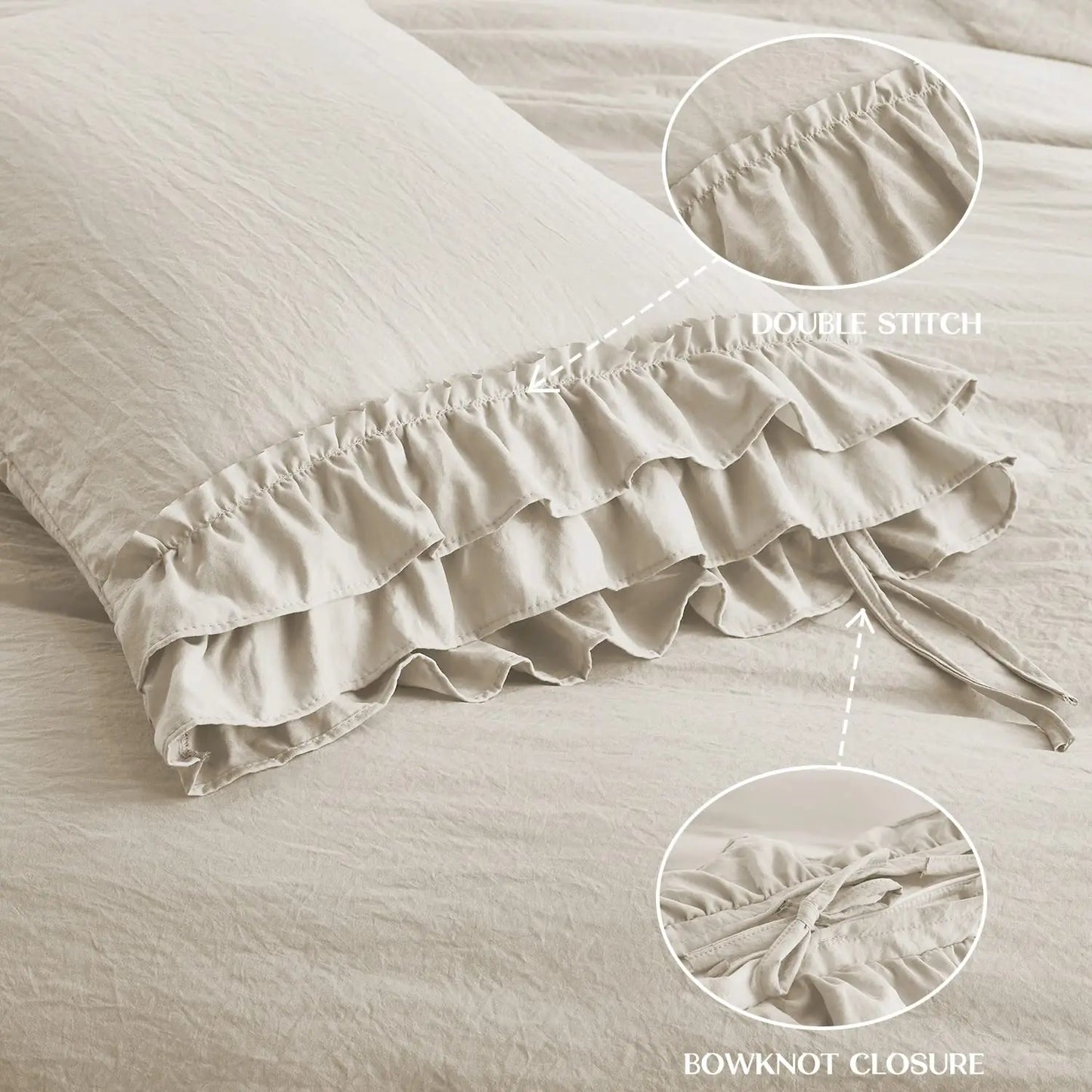 3 Piece Ruffled Duvet Cover Set Queen,Farmhouse Ruffle Comforter Set,Cozy Bedding Set - 1 Ruffle Comforter and 2 Pillowcases