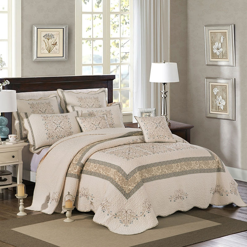 Embroidered Cotton Quilt Set 3PCS Bedspread on Bed Coverlet Super King Size Summer Comforter Blanket for Bed 1P/5PC Set