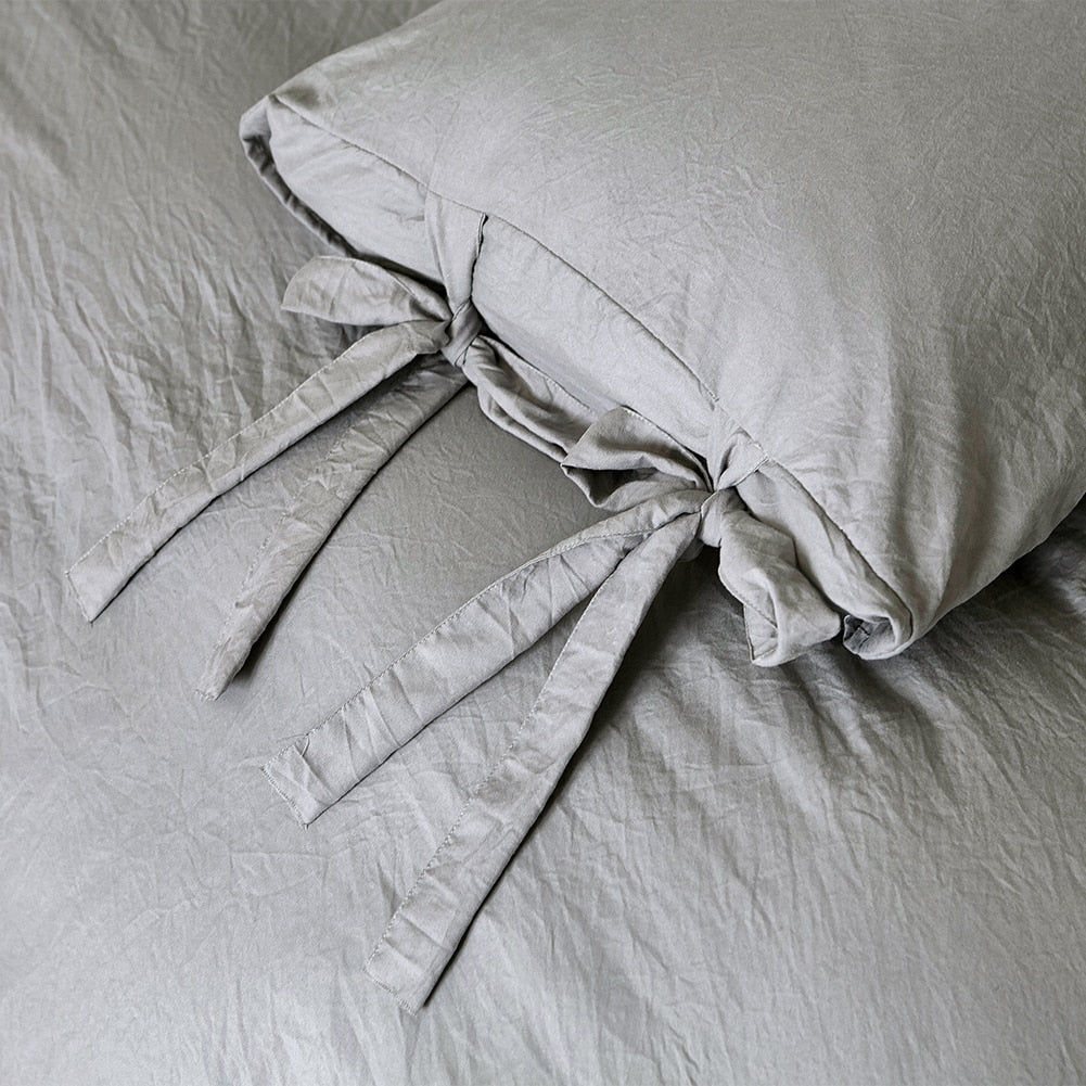 Unique Lace Up Design Thickened Washed Cotton Queen Bed King Size Bedding Sets Duvet Cover with Pillowcases No Sheets