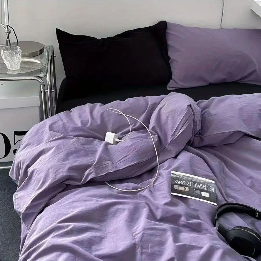 Ins Style Bedding Set No Filler Purple Tulip Fashion Duvet Cover Flat Sheet Pillowcase Girls Boys Single Double Size Bed Linen