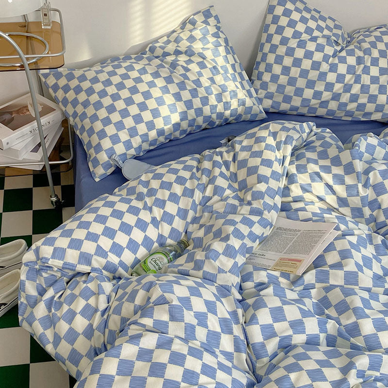 Checkerboard Bedding Set No Comforter Hot Sale Single Queen Size Flat Sheet Quilt Duvet Cover Pillowcase Polyester Bed Linens