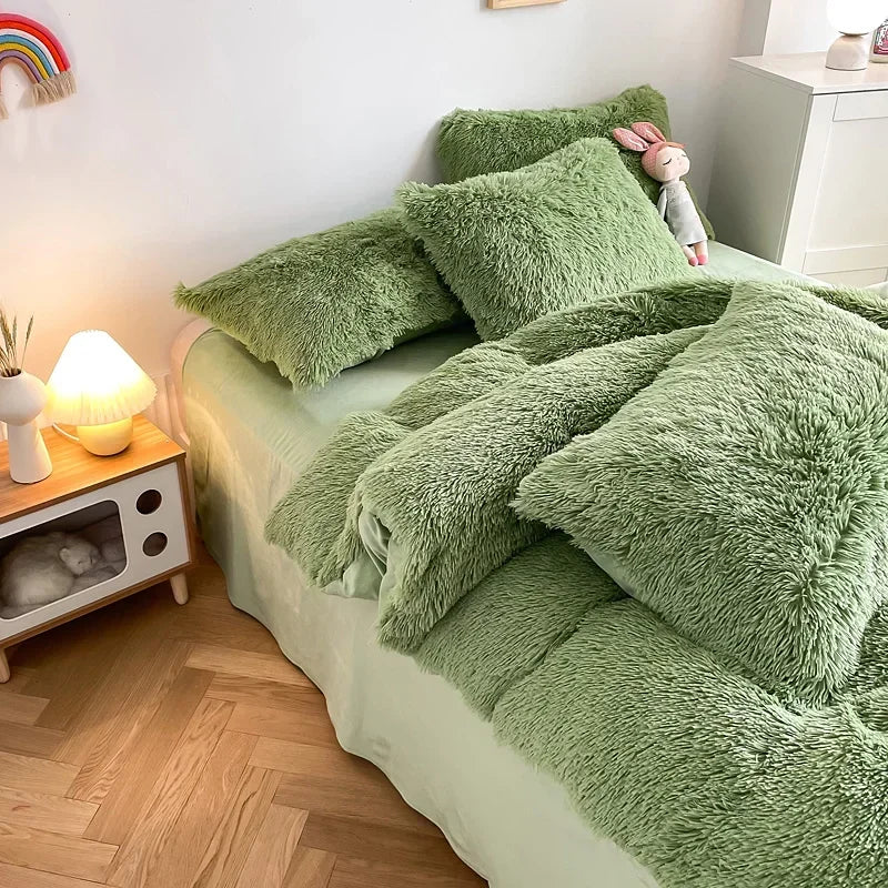 Plush Bedding Set Soft Fluffy Faux Fur Duvet Cover Sheet Pillowcase Fuzzy warm Bedlinens