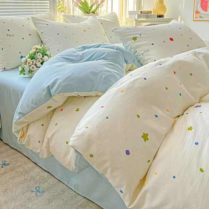 2025 Washed Cotton Double Yarn Single Quilt Cover Simple Wind Ins Wind Small Floral Korean Version Duvet Skin Friendly Bedding