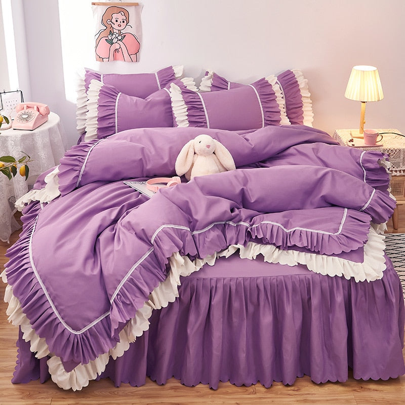 4pcs Couple Bed Quilt Set Sheet Bedsheet Bedspread Queen Size Duvets Cover Linens Comforter Bedding with Pillowcases Luxury Pink