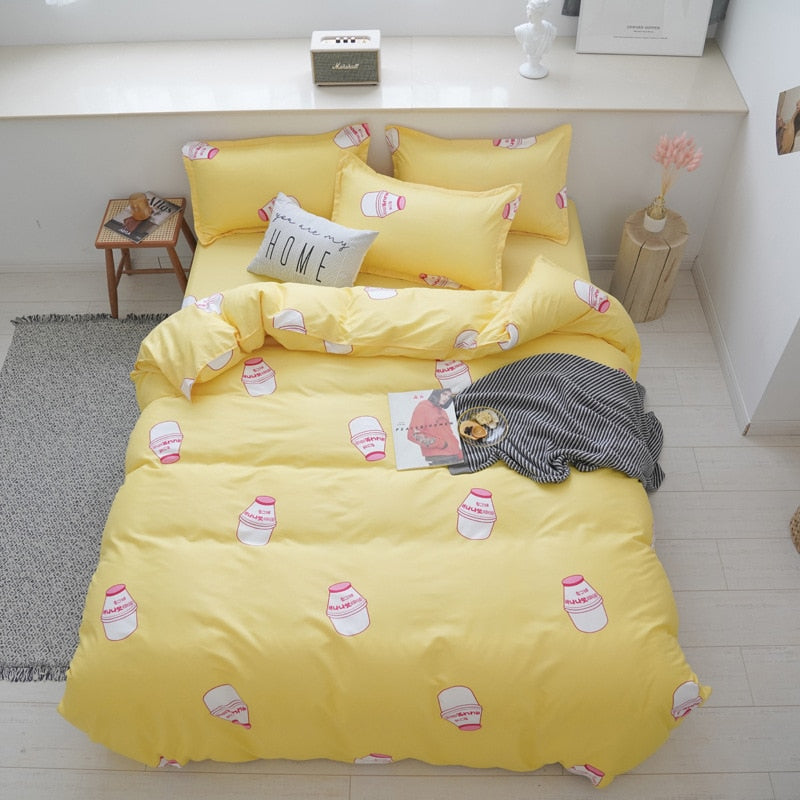 Quality Simple 4pcs Bed Linen Sheet Set Pillowcase Nordic AB Version Soft Comfortable Quilt Comforter Cover for Household