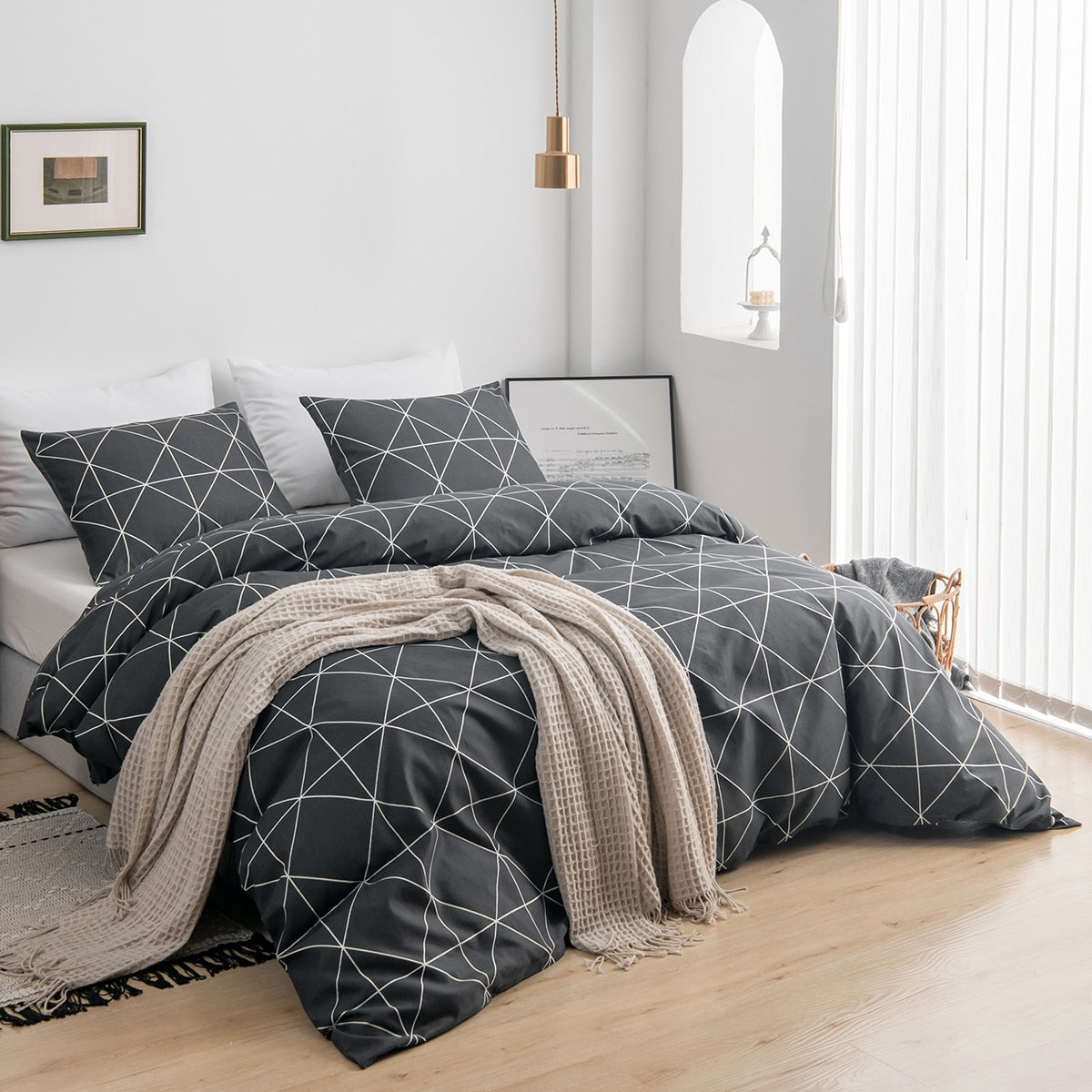All Season Nordic Fashion Flat Sheet Set and Bedding Quilt Duvet Cover and Pillowcase for Home Decor Twin Queen King Size