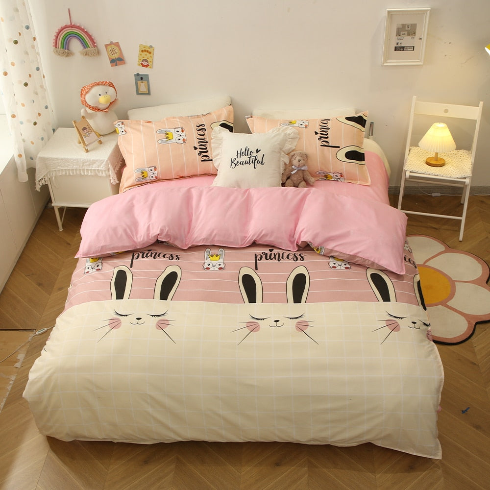 Cartoon Pattern 4-Piece Flat Sheet Quilt Cover Pillow Case Family Bed Sheet Children's Bedding Set 4-Piece Set
