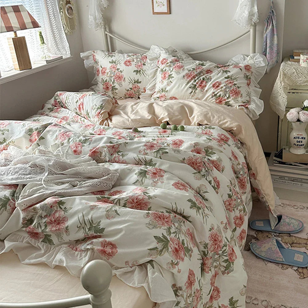 100% Cotton French pastoral style Bedding Set Soft Duvet Cover Bedclothes Bedspread Pillowcases Flat Sheets Comforter Sets