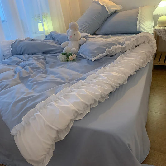Ins Princess Wind Quilt Cover Four-piece Set Girly Heart Solid Color Bed Sheet Dormitory Bed Three-piece Set Linen Sheets Sets