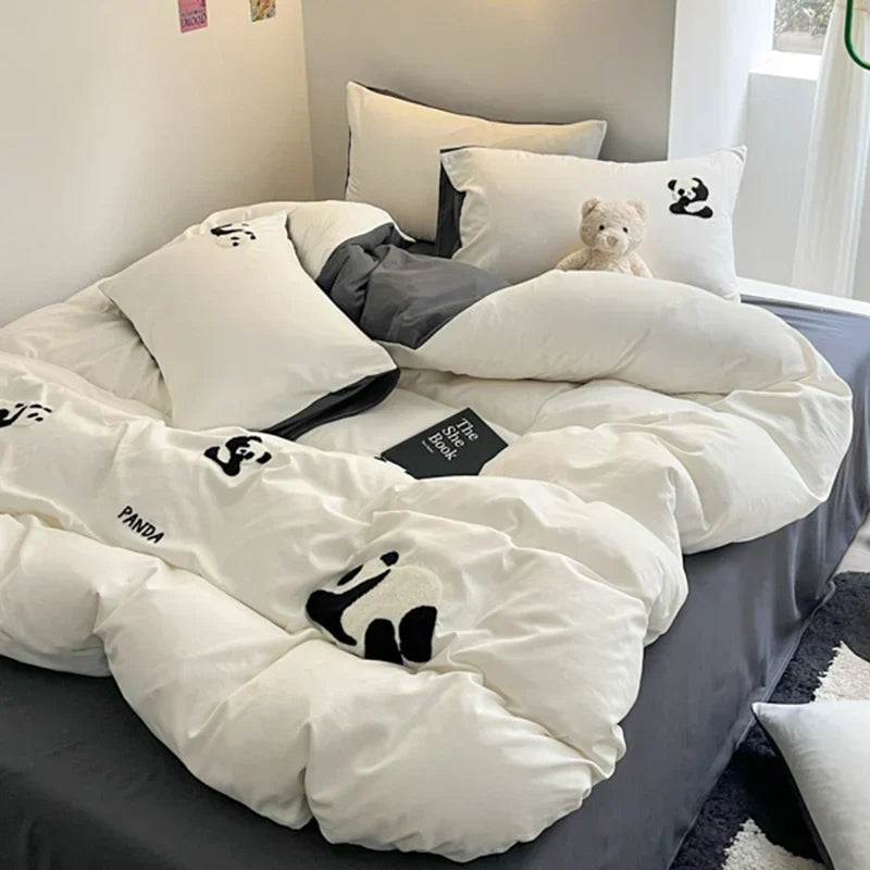 Super Soft Towel Embroidery Bedding Set Duvet Cover Queen Full Twin Size Bed Flat Sheet Kids Girls Quilt Cover Pillowcase Kawaii