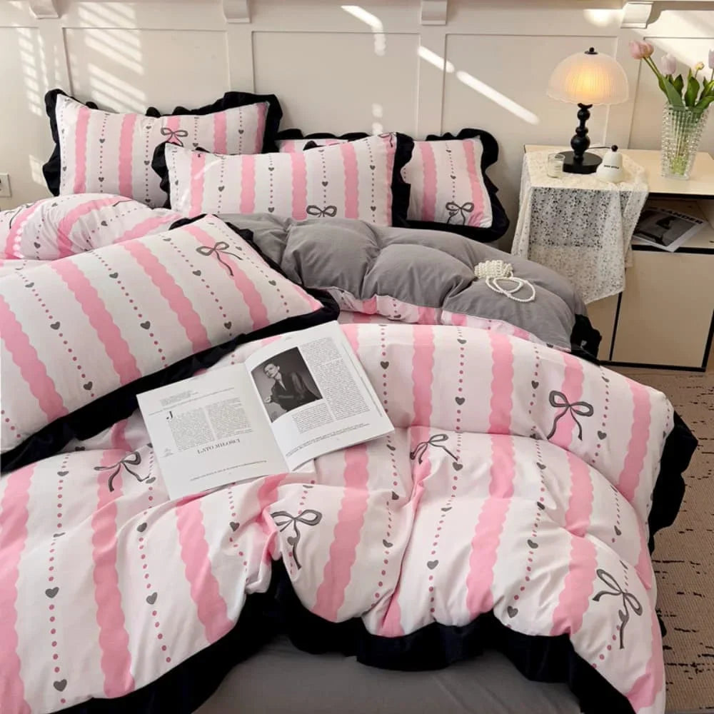 French New Class A Bed Set Four-piece Set Comforter Washed Cotton Four-season Skin Friendly Quilt Cover Three-piece Bedding Set