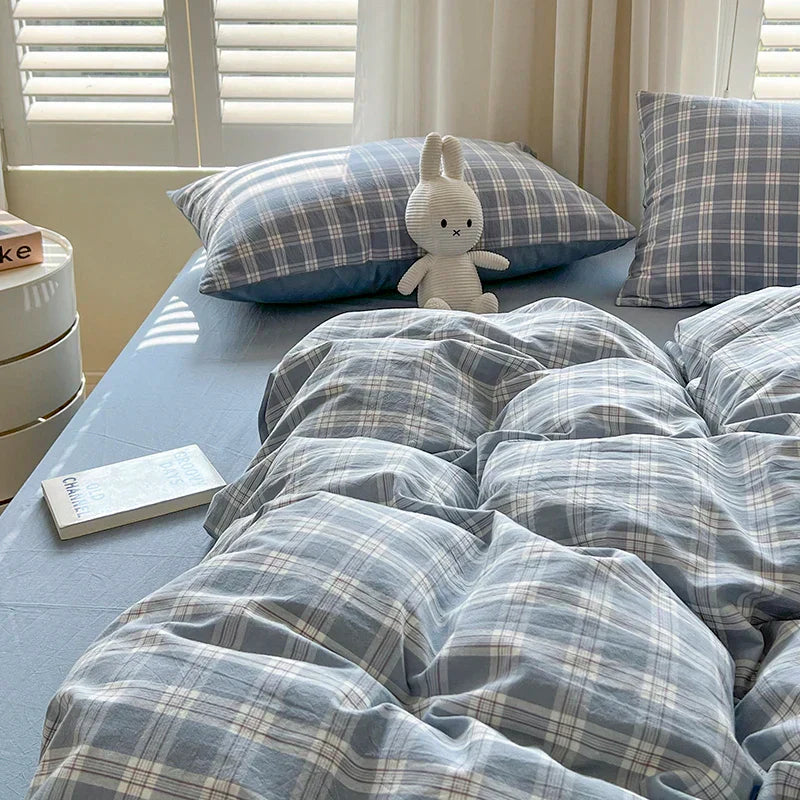 4 New Lattice Duvet Cover Set with Sheet Pillowcases No Filling Warm Bed Linen Twin Full Queen Size Grid Home Bedding Set