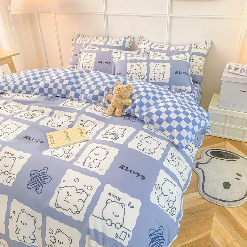 Grey Bedding Set Solid Color Boys Flat Sheet Duvet Cover No Filling Pillowcase Bed Queen Twin Bed Sheet Cute Kawaii