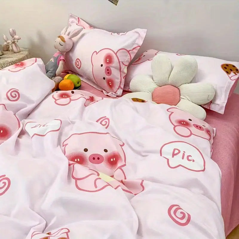 Ins Style Bedding Set No Filler Purple Tulip Fashion Duvet Cover Flat Sheet Pillowcase Girls Boys Single Double Size Bed Linen