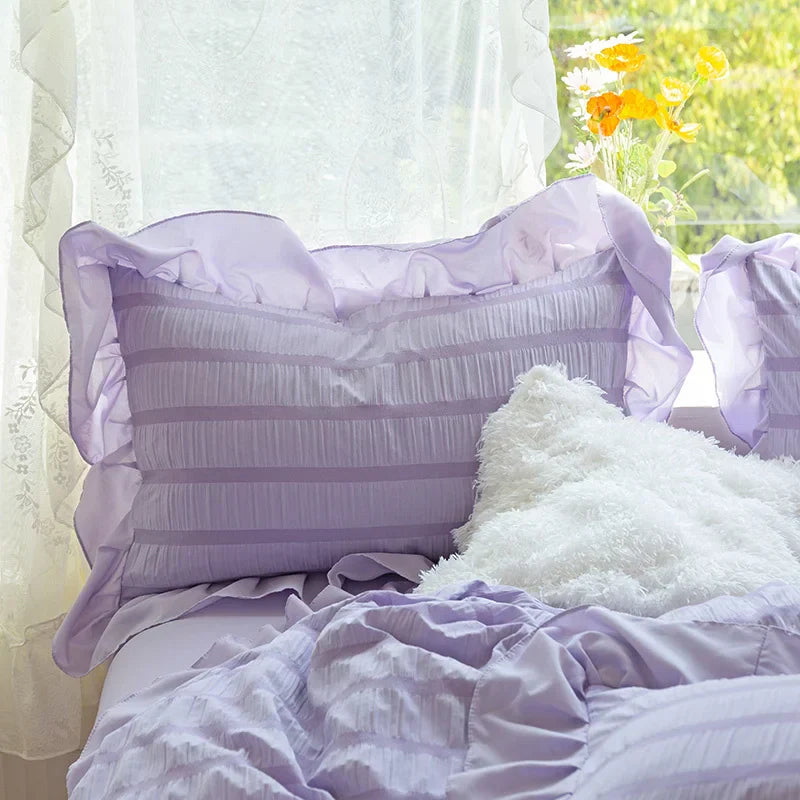 Purple Princess Bedding Set Duvet Cover Pillowcase Linens Twin Queen King Bed Sheet Set Luxury Solid Color Woman Girl Kawaii Set