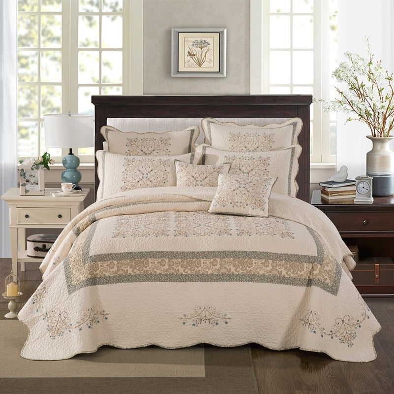Embroidered Cotton Quilt Set 3PCS Bedspread on Bed Coverlet Super King Size Summer Comforter Blanket for Bed 1P/5PC Set