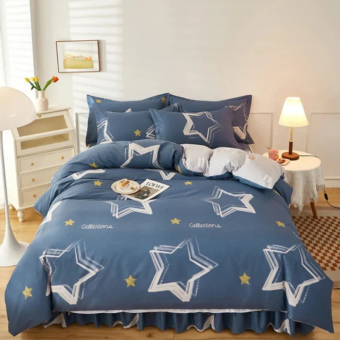3PC 100% Cotton Duvet Cover Set Striped Printing 1PC Duvet Cover 2PC Pillowcase Cotton Soft Skin Friendly Bedding