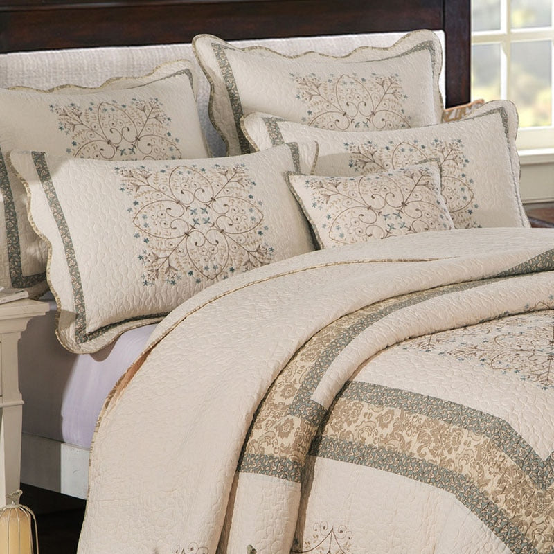 Embroidered Cotton Quilt Set 3PCS Bedspread on Bed Coverlet Super King Size Summer Comforter Blanket for Bed 1P/5PC Set