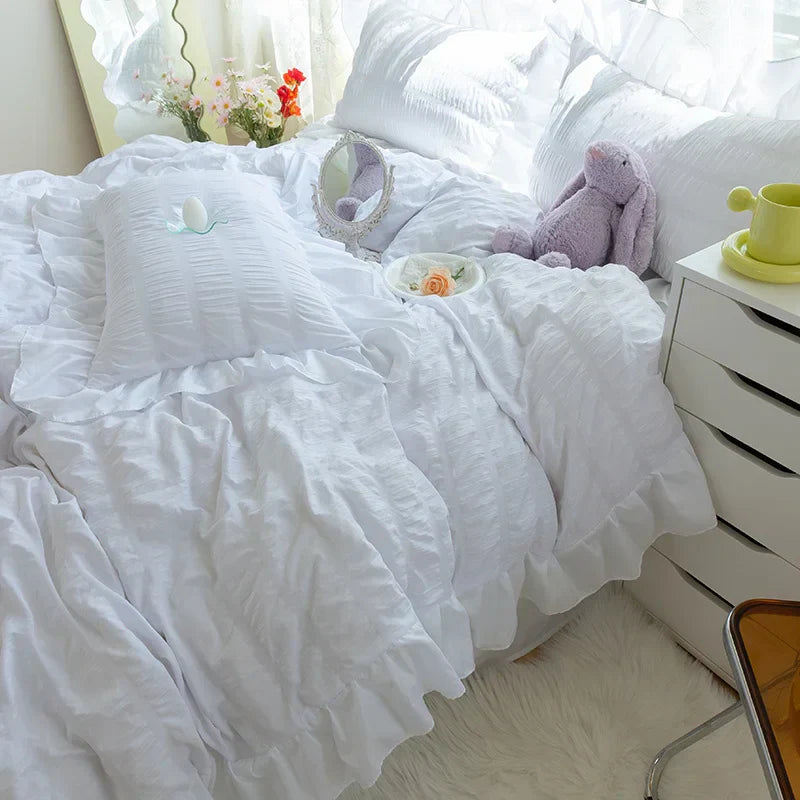 Purple Princess Bedding Set Duvet Cover Pillowcase Linens Twin Queen King Bed Sheet Set Luxury Solid Color Woman Girl Kawaii Set