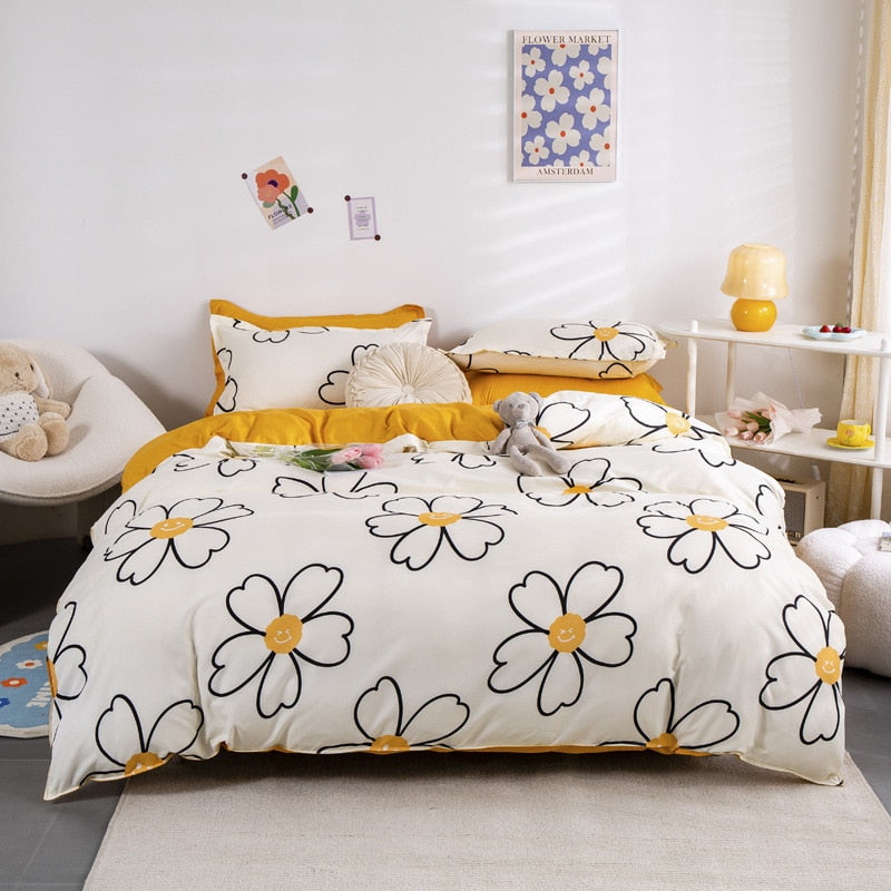 Quality Simple 4pcs Bed Linen Sheet Set Pillowcase Nordic AB Version Soft Comfortable Quilt Comforter Cover for Household