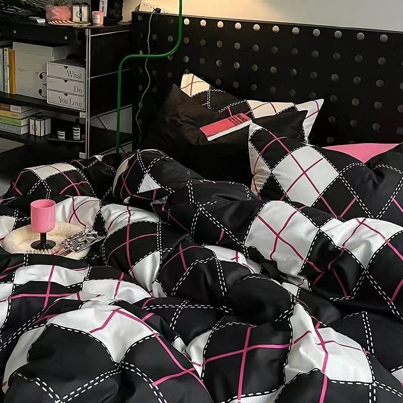 Fashion Style Pink Bedding Set Soft Flower Duvet Cover Pillowcase Bed Flat Sheet Set For Girl Women Twin Full Queen Bedclothes