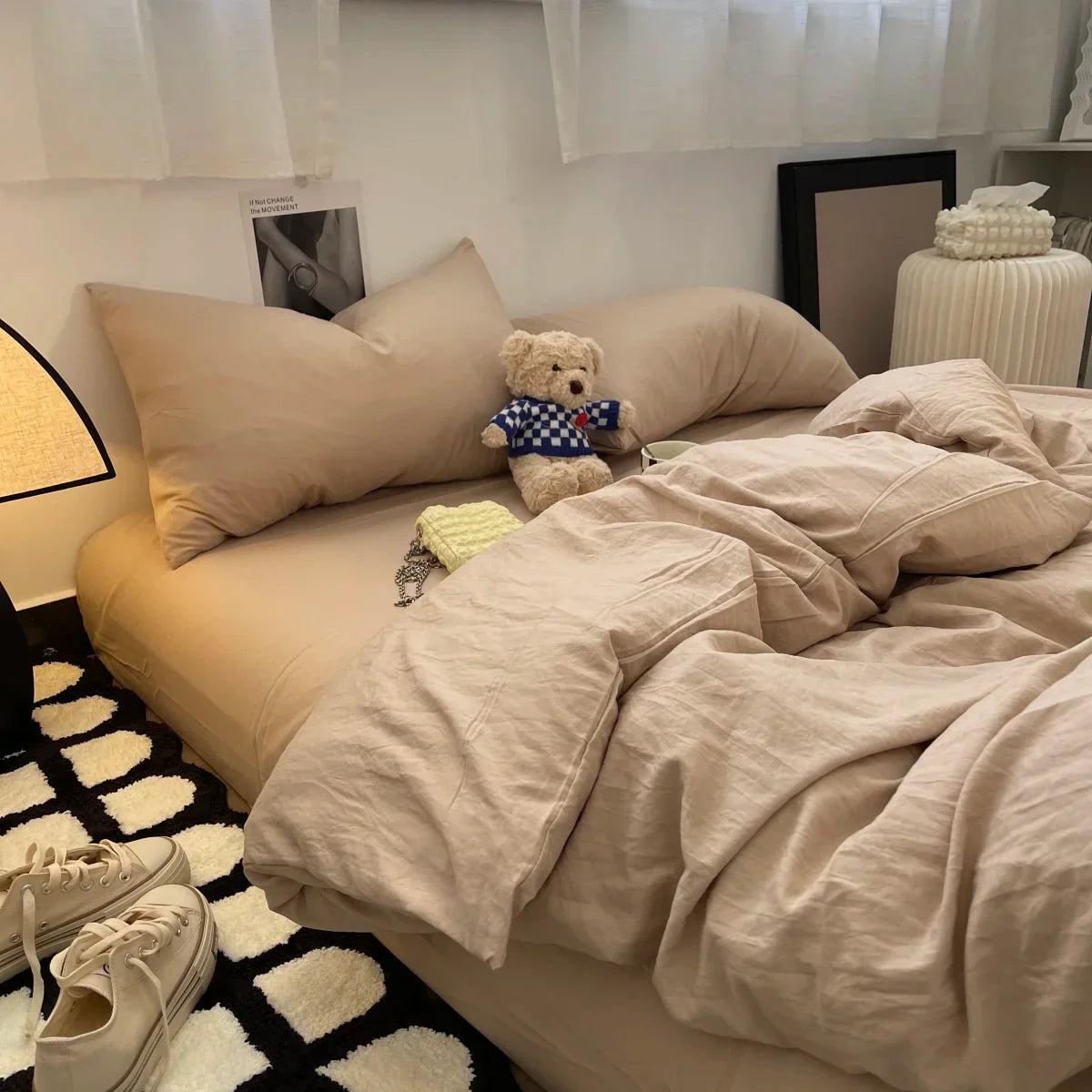 Fashion Style Pink Bedding Set Soft Flower Duvet Cover Pillowcase Bed Flat Sheet Set For Girl Women Twin Full Queen Bedclothes