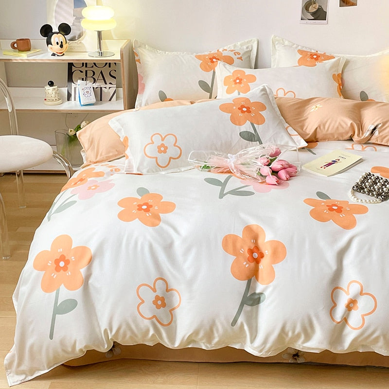 Grey Bedding Set Solid Color Boys Flat Sheet Duvet Cover No Filling Pillowcase Bed Queen Twin Bed Sheet Cute Kawaii
