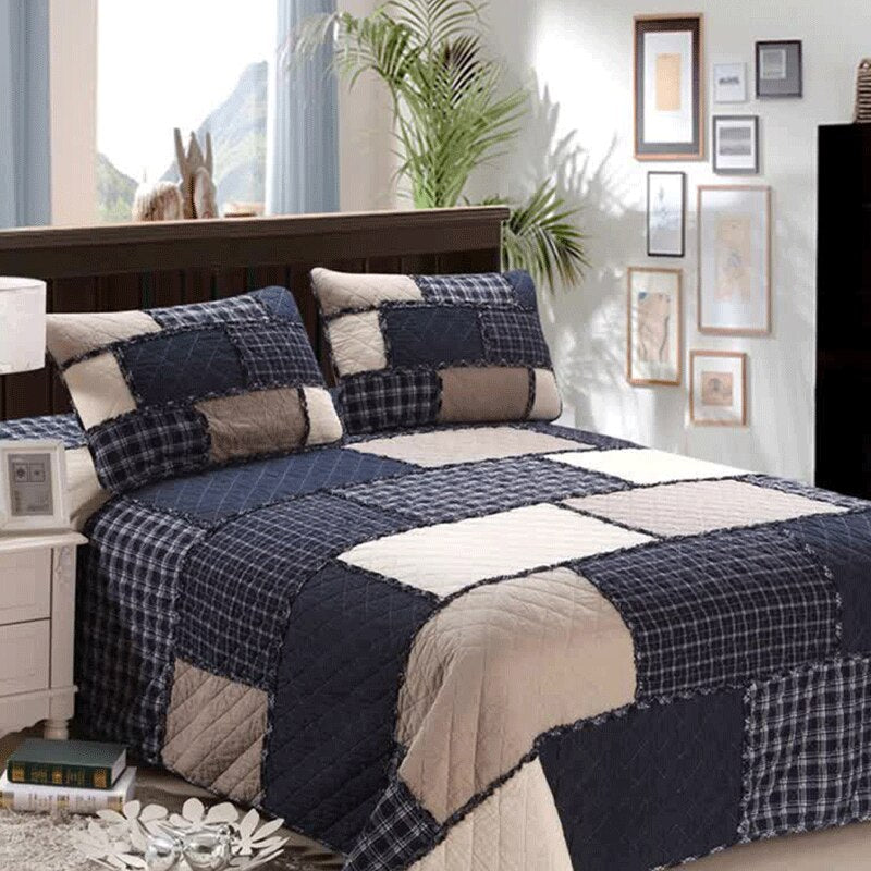 Double Bed Dyed Cotton Patchwork 3 Piece Quilted Quilt Light Quilt Pillowcase Free Shipping