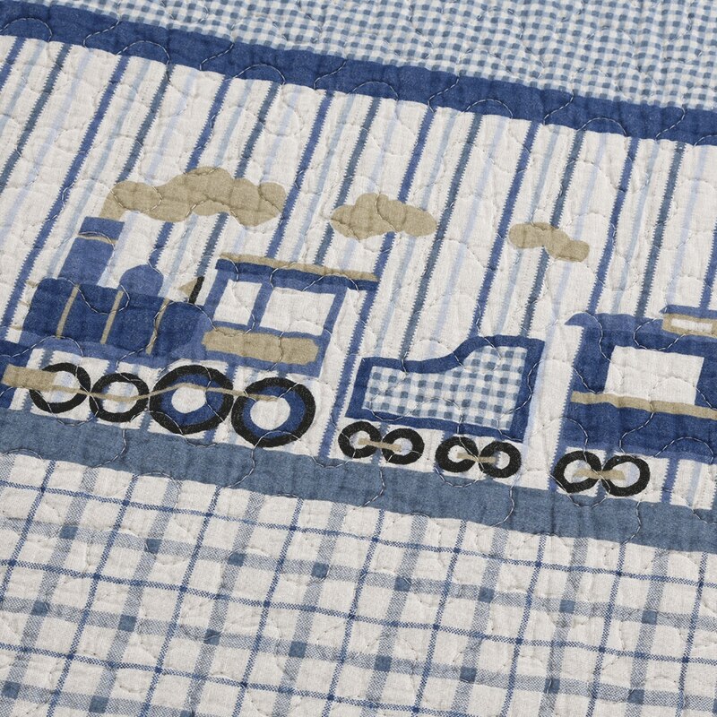 100% Cotton Small Train Kid's Quilt 3pcs Embroidered Quilted Quilt Pillowcase Free Shipping